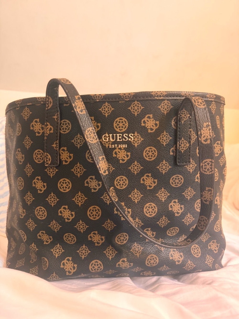 GUESS Vikky Brown Logo Tote Bag
